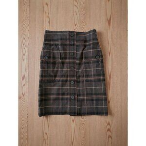 MAGASCHONI Brown Plaid Wool Blend High Waist Button Front Skirt Size 2